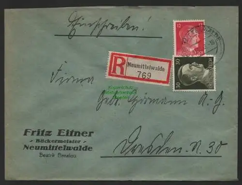 B9611 R-Brief Gebr. Hörmann A.-G. Neumittelwalde Fritz Eitner 1942 Bäckermeister