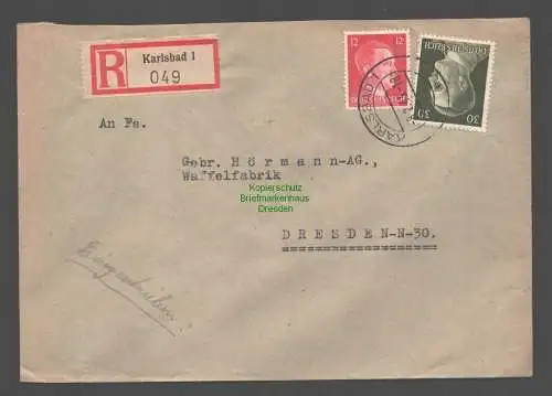 B9443 R-Brief Gebr. Hörmann A.-G. Karlsbad 1 1943 Raimund Schiller  Süßwaren