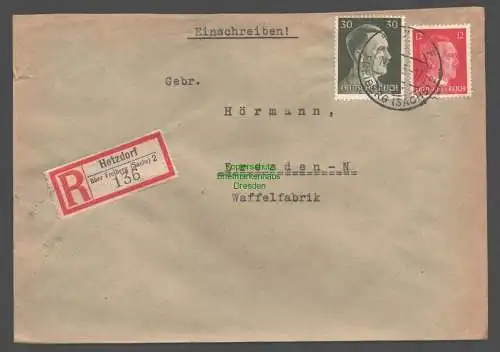 B9432 R-Brief Gebr. Hörmann A.-G. Hetzdorf über Freiberg (Sachs) 1943 Partzsch