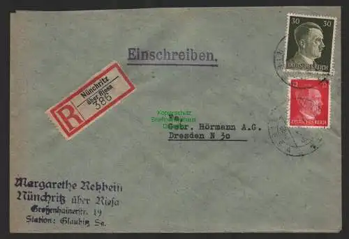 B9630 R-Brief Gebr. Hörmann A.-G. Nünchritz über Riesa Margarethe Rehbein 1943