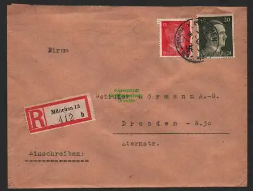 B9591 R-Brief Gebr. Hörmann A.-G. München 13 b J. Kern  1943 Vertretungen