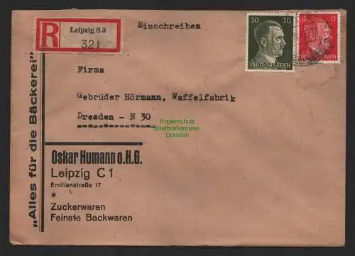 B9536 R-Brief Gebr. Hörmann A.-G. Leipzig S 3  Oskar Humann o.H.G. 1943 Zucker