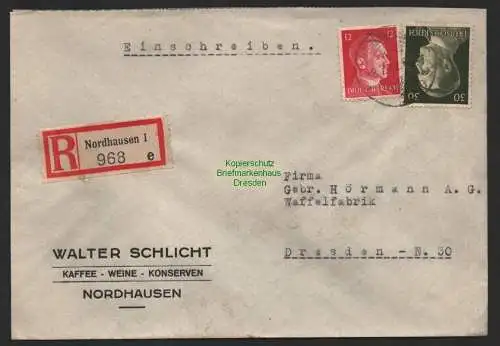 B9629 R-Brief Gebr. Hörmann A.-G. Nordhausen 1 e Walter Schlicht  1942 Kaffee