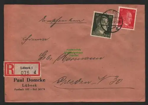 B9563 R-Brief Gebr. Hörmann A.-G. Lübeck 1 d Paul Domke 1943