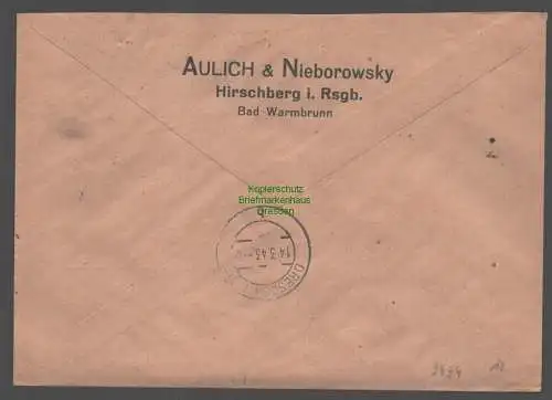 B9434 R-Brief Gebr. Hörmann A.-G. Hirschberg (Riesengeb) 1 Aulich & Nieborowski