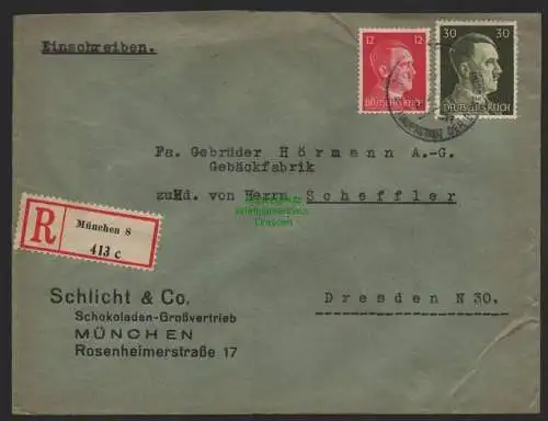 B9597 R-Brief Gebr. Hörmann A.-G. München 43 Schlicht & Co. 1943 Schokoladen