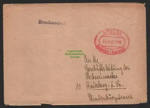 B9903 Brief SBZ Gebühr bezahlt 1946 Apolda Buch-Union an Sachsenwerk Radeberg