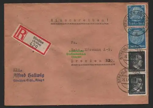 B9752 R-Brief Gebr. Hörmann A.-G. Strehlen (Schles) 429  Alfred Hallwig 1943