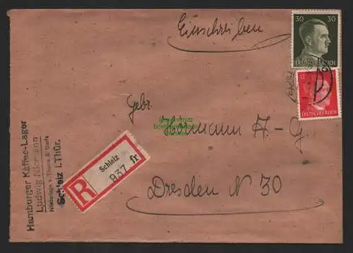 B9708 R-Brief Gebr. Hörmann A.-G. Schleiz Ludwig Niemann 1943 Hamburger Kaffee