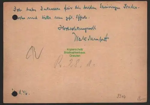 B9917 Postkarte SBZ Gebühr bezahlt 1946 Sitzendorf Schwarzatal nach Weimar