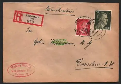 B9714 R-Brief Gebr. Hörmann A.-G. Schönebeck (Elbe) 1 Helene Wenig  1943