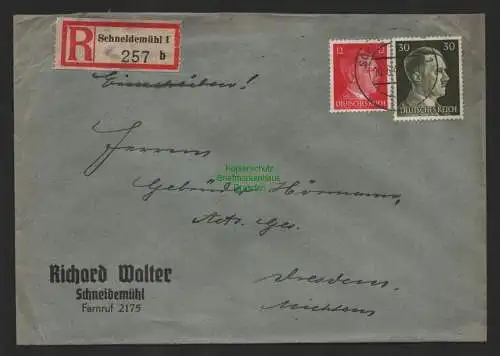 B9711 R-Brief Gebr. Hörmann A.-G. Schneidemühl 1 b 257  Richard Walter 1943