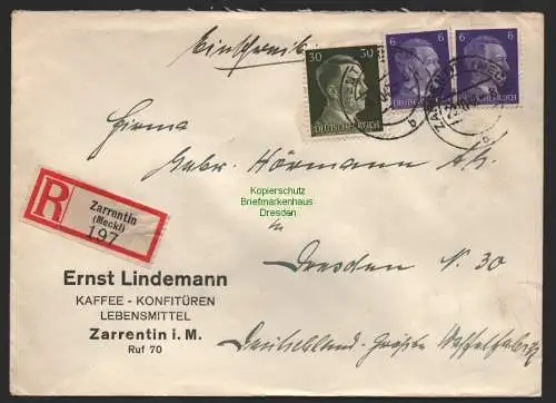 B9823 R-Brief Gebr. Hörmann A.-G. Zarrentin (Meckl) Ernst Lindemann 1942 Kaffee