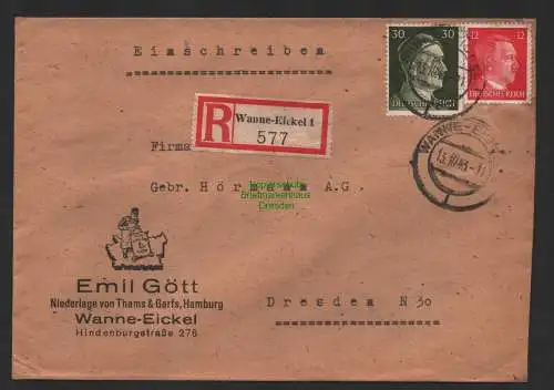 B9788 R-Brief Gebr. Hörmann A.-G. Wanne-Eickel 1 Emil Gött 1943 Thams & Garfs