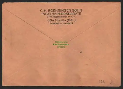 B9920 Brief SBZ Gebühr bezahlt 1948 Währungsreform Schmölln Thür. Boehringer