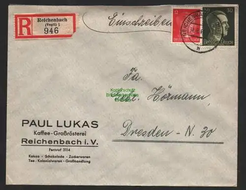 B9666 R-Brief Gebr. Hörmann A.-G. Reichenbach (Vogtl) 1 Paul Lukas 1943 Kaffee