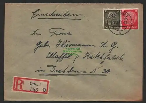 B9831 R-Brief Gebr. Hörmann A.-G. Zittau 1 U 156 Willy Lange, Hainewalde 1941