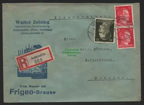 B9707 R-Brief Gebr. Hörmann A.-G. Schkeuditz Walter Zeising 1942 Schokoladen