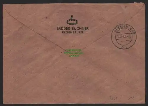 B9663 R-Brief Gebr. Hörmann A.-G. Regensburg 2 Brüder Buchner 1943