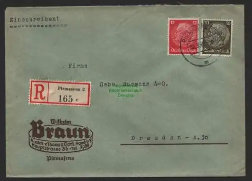 B9689 R-Brief Gebr. Hörmann A.-G. Pirmasens 2 c Wilhelm Braun 1942 Thams & Garfs