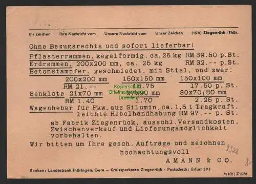 B9922 Postkarte SBZ Gebühr bezahlt 1948 Währungsreform Amann & Co. Ziegenrück