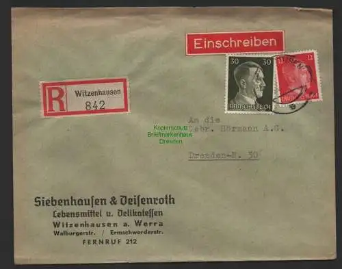 B9808 R-Brief Gebr. Hörmann A.-G. Witzenhausen Siebenhausen & Deisenroth 1943