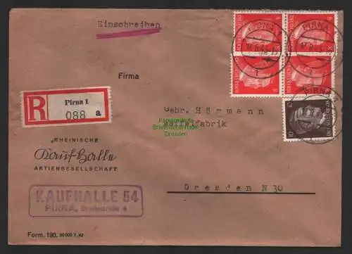 B9691 R-Brief Gebr. Hörmann A.-G. Pirna 1 088 1943 Rheinische Kaufhalle AG