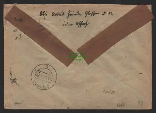 B9647 R-Brief Oschatz 1943 Landpoststempel Glossen an das Wehrbezirkskommando