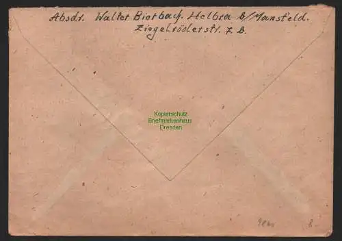 B9861 Brief SBZ Gebühr bezahlt 1946 Helbra bei Mansfeld Friwi Werk Stolberg Harz