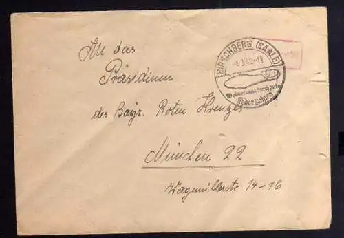 B979 SBZ Brief Gebühr bezahlt 1946 Hirschberg Saale an Zentrale Suchkartei Münch