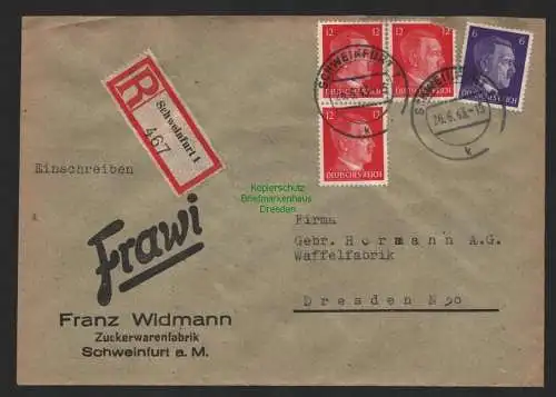 B9724 R-Brief Gebr. Hörmann A.-G. Schweinfurth 1 Franz Widmann 1943 Frawi Zucker