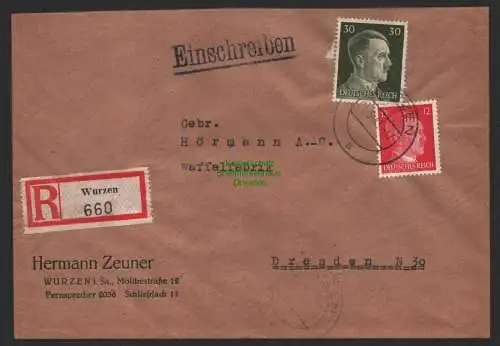 B9818 R-Brief Gebr. Hörmann A.-G. Wurzen 660  Hermann Zeuner  1943