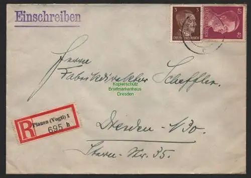 B9695 R-Brief Gebr. Hörmann A.-G. Plauen (Vogtl) 1 h Hellmut Waldenfels 1943