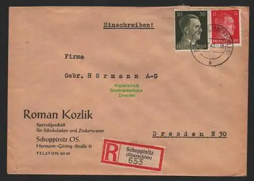 B9718 R-Brief Gebr. Hörmann A.-G. Schoppinitz Oberschl Roman Kozlik 1943 Spezial