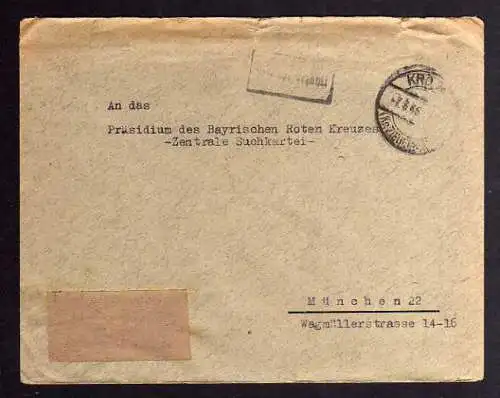 B993 SBZ Brief Gebühr bezahlt 1946 Krögis Rockendorf an Zentrale Suchkartei Münc