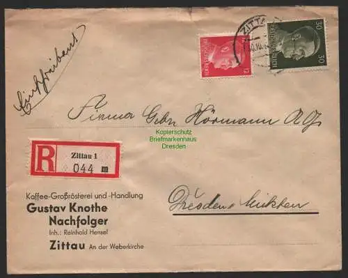 B9830 R-Brief Gebr. Hörmann A.-G. Zittau 1 m 044 Gustav Knothe 1942 Kaffee Großr