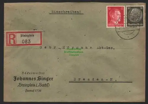 B9744 R-Brief Gebr. Hörmann A.-G. Steinpleis 083  Johannes Singer 1942 Bäckermei