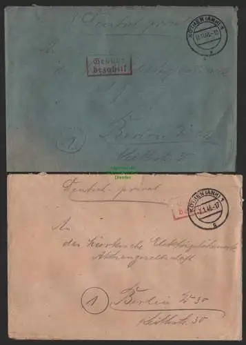 B9950 2x Brief SBZ Gebühr bezahlt 1945 Köthen Anhalt 1946