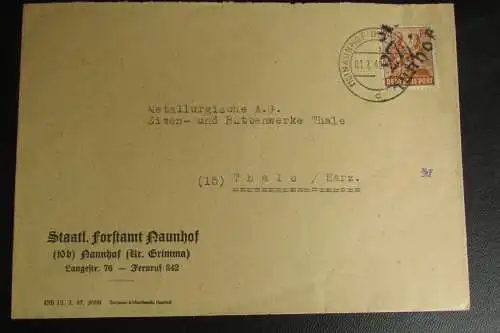 Bedarfsbrief Bezirkshandstempel Bezirk 27 Naunhof 1.7.48 Forstamt