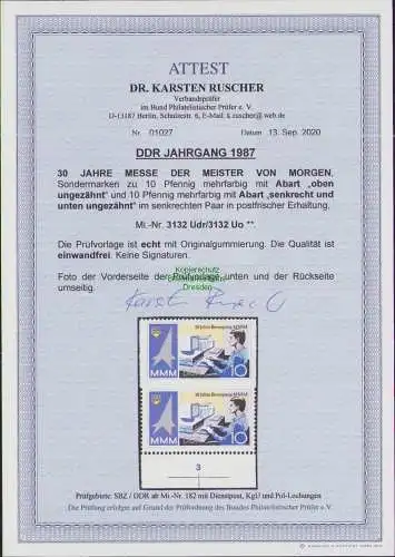 D3588 DDR 3132 Udr / Uo ** senkrecht und unten ungezähnt im Paar FA Ruscher BPP