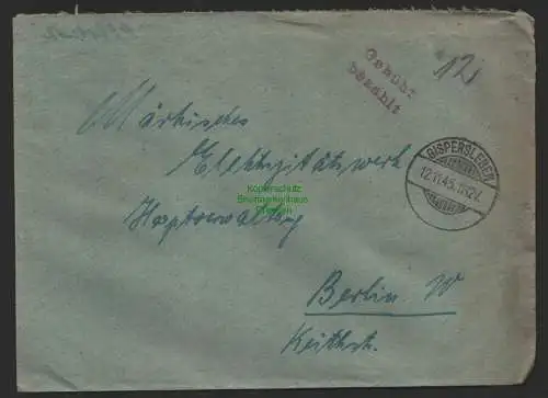 B9954 Brief SBZ Gebühr bezahlt 1945 Gispersleben nach Berlin