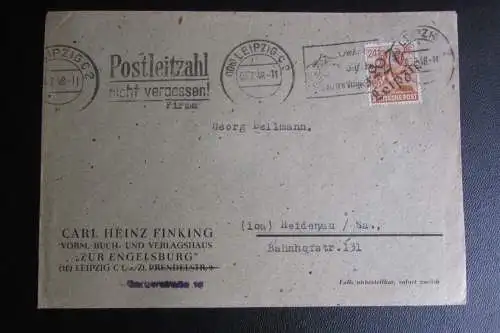 Brief Bezirkshandstempel Bezirk 27 Leipzig 2 03.7.48 Kartoffelkäfer Stempel Fink