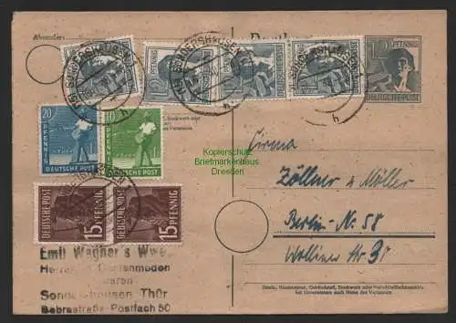 B9986 Postkarte SBZ Gebühr Währungsreform 1948 Zehnfach Sondershausen n. Berlin