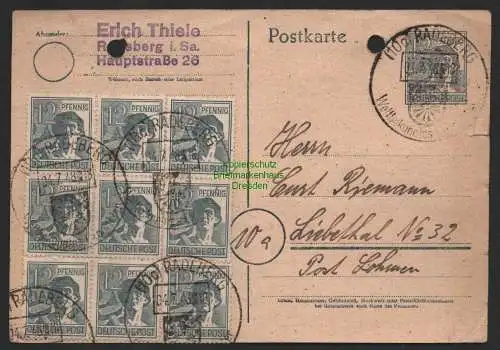 B9961 Postkarte Währungsreform 1948 Zehnfach Radeberg Ganzsache eingerechnet