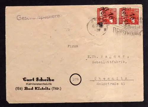 h1003 Briefvorderseite Handstempel Bezirk 16 Köstritz 6.7.48 Kehlleistenfabrik F