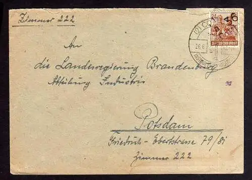 h215 Brief Handstempel Bezirk 36 Cottbus 26.6. an Landesregierung