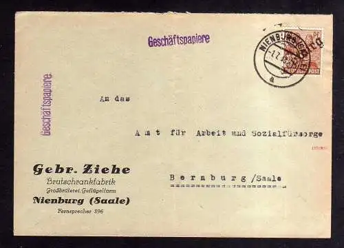 h1849 Handstempel Bezirk 20 Nienburg 1.7.48 geor. Dr. Modry BPP Brief an Amt für