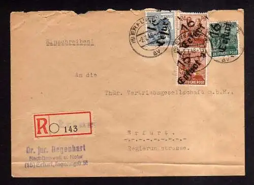 h1624 Handstempel Bezirk 16 Erfurt Orts Einschreiben 2.7.48 gepr. Dr. Böheim BPP