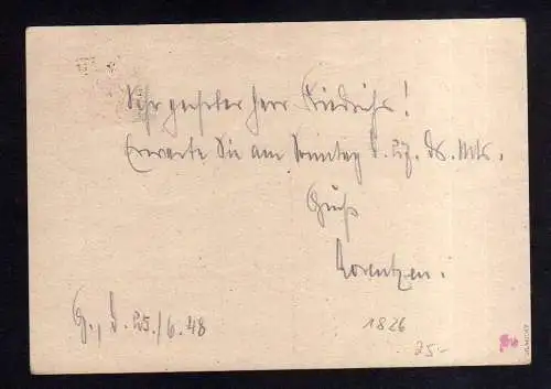 h1826 Handstempel Bezirk 20 Genthin Postkarte 25.6.48 Ortskarte gepr. Dr. Modry