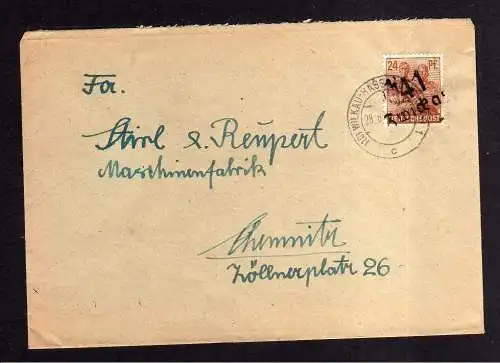 h1326 Brief Handstempel Bezirk 41 Zwickau 28.6.48 Wilkau Hasslau Vielau